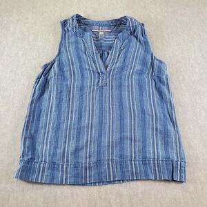 Tommy Hilfiger Shirt Womens Medium Blue Striped Sleeveless V Neck Cotton Top